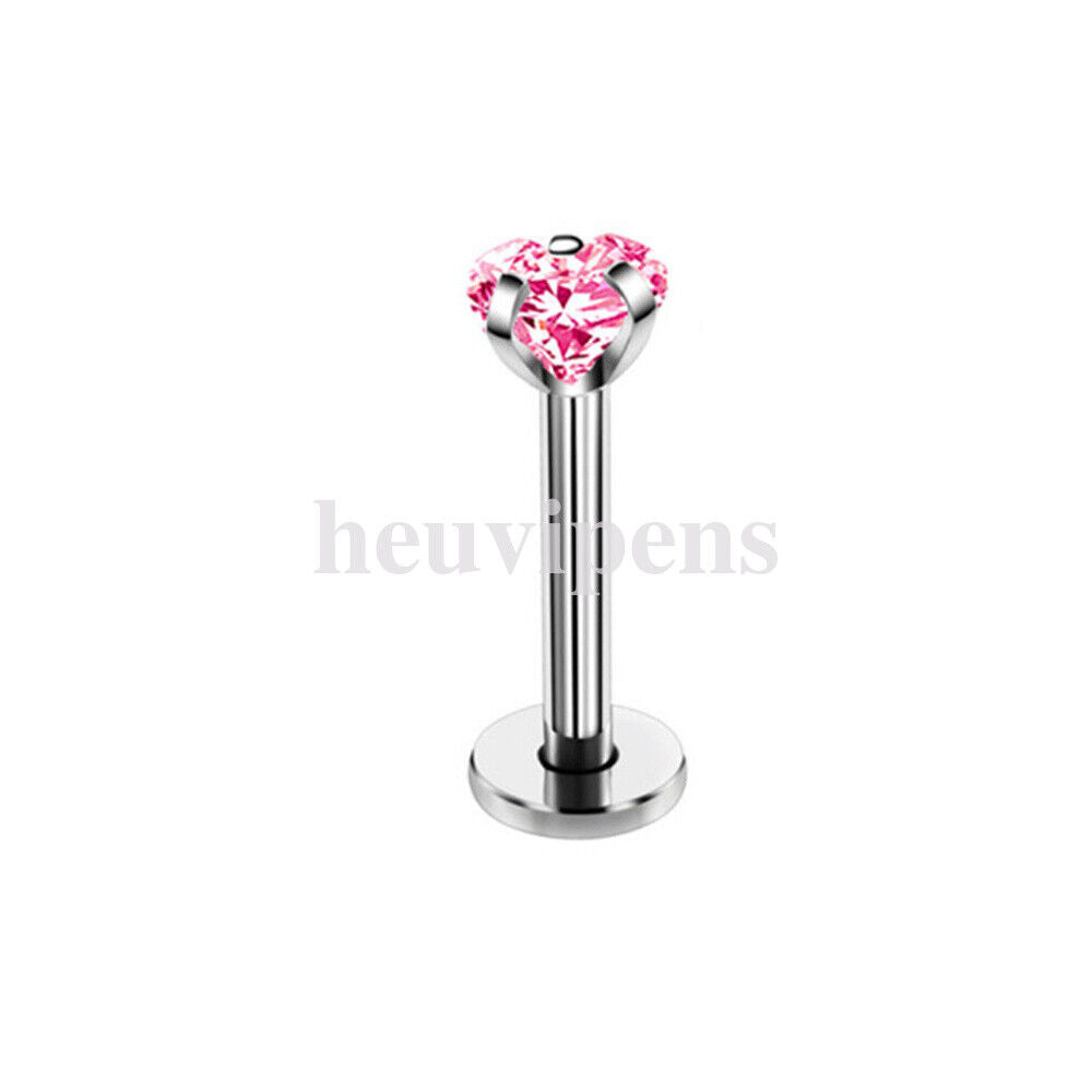 2X Multi Shape Zircon Labret Lip Stud Internally Threaded Tragus Rings Piercing
