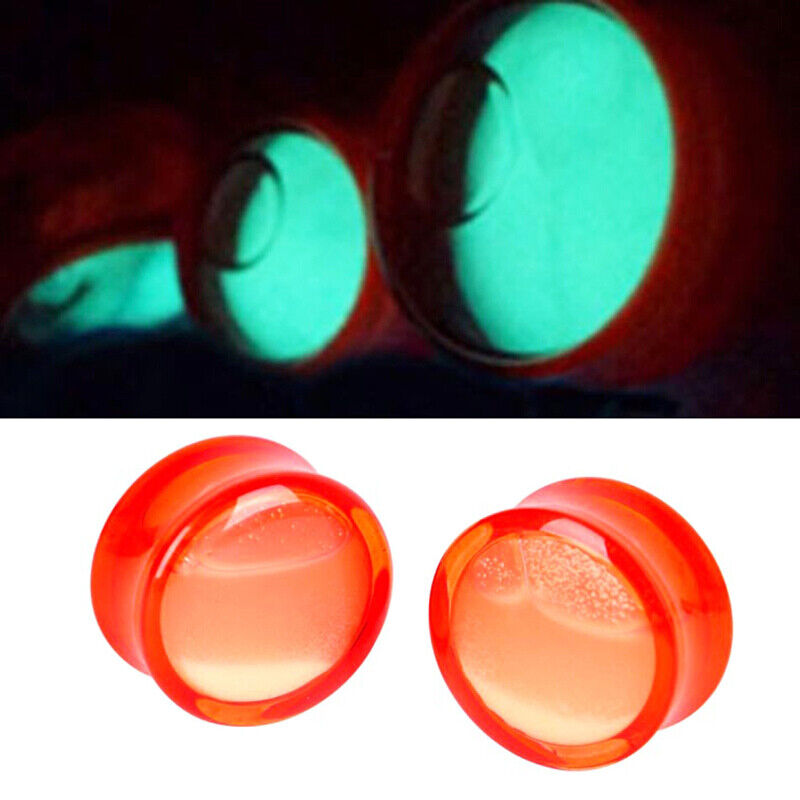 2pc Glow In the Dark Liquid Acrylic Flesh Tunnel Ear Plug Double Flared Expander