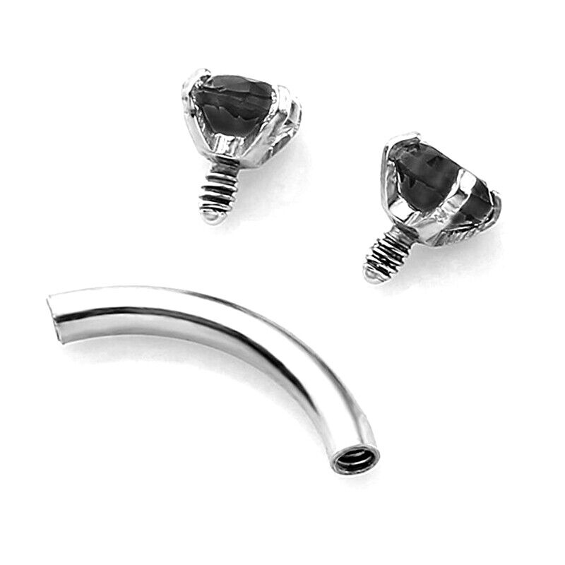 2X Zircon Curved Eyebrow Bar Internally Threaded Barbell Ring Helix Ear Piercing