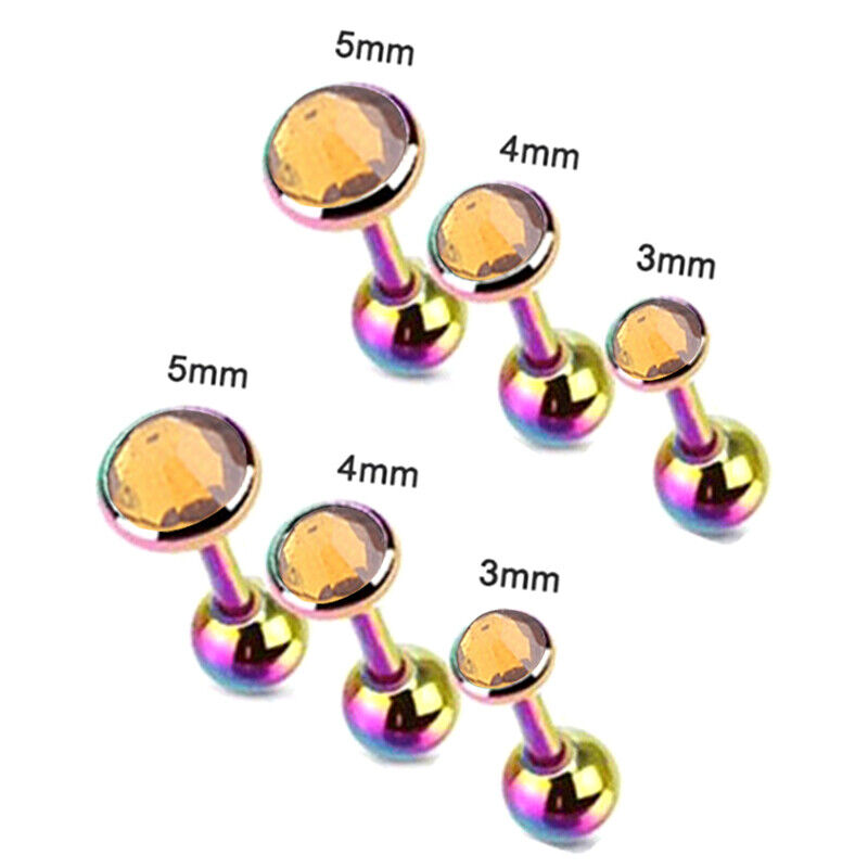 6pcs Flat Gem Multicolour Cartilage Upper Ear Stud Set Tragus Helix Top Piercing