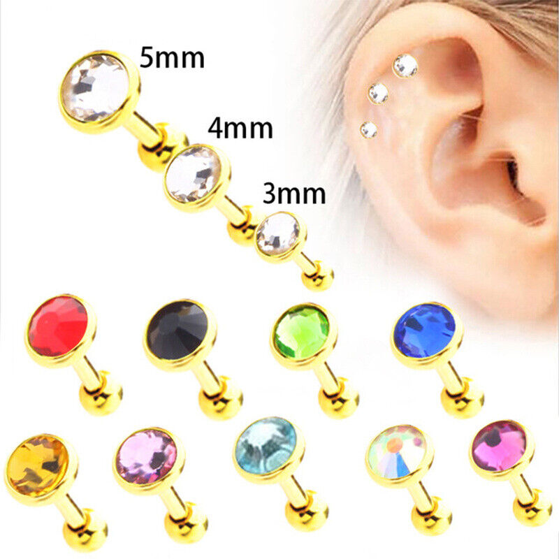 6pcs Flat Gem Multicolour Cartilage Upper Ear Stud Set Tragus Helix Top Piercing