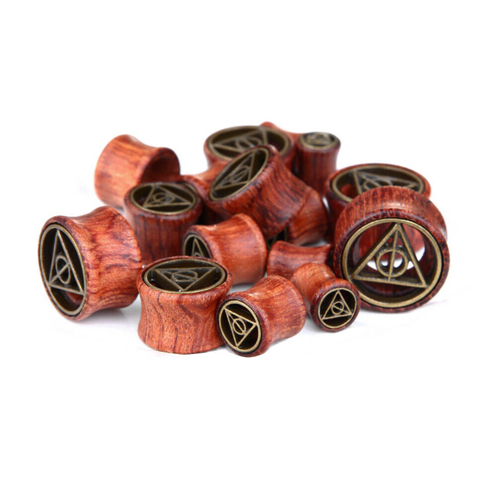 1 Pair Deathly Hallows Wood Double Saddle Ear Plug Flesh Tunnel Stretcher Taper