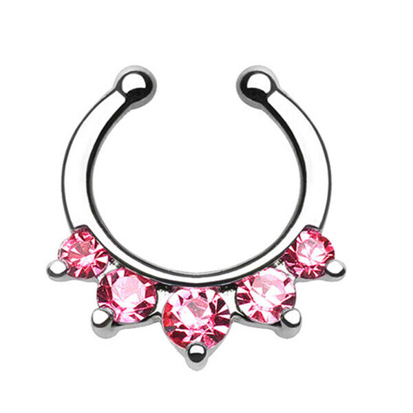 Crystal Zircon Stud Nose Ring Surgical Steel Bar Septum Hanger Clip Piercing 16g