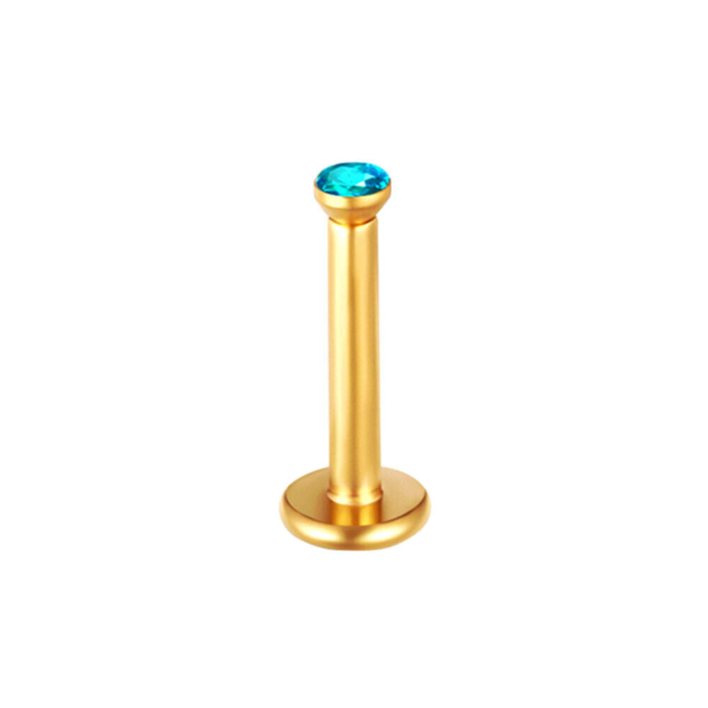 2X Gold Internal Thread Labret Monroe Tragus Cartilage Piercing Lip Ear Gem Ring