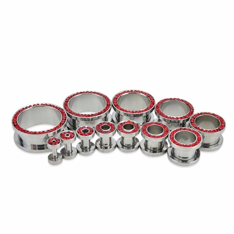 2pc Surgical Steel Crystal Screw Fit Gem Ear Stretcher Flesh Tunnel Plug Gauge