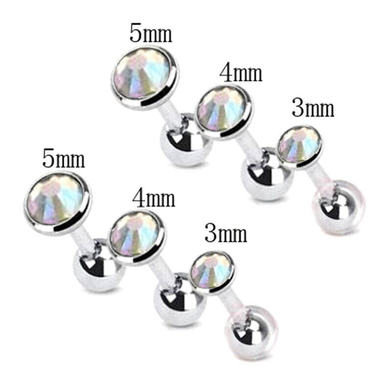 6pcs Flat Gem Multicolour Cartilage Upper Ear Stud Set Tragus Helix Top Piercing