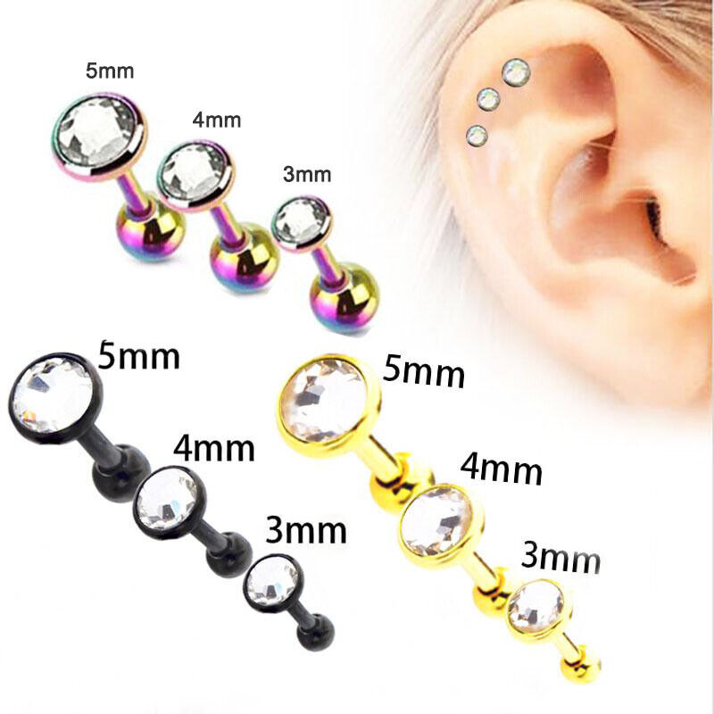 6pcs Flat Gem Multicolour Cartilage Upper Ear Stud Set Tragus Helix Top Piercing