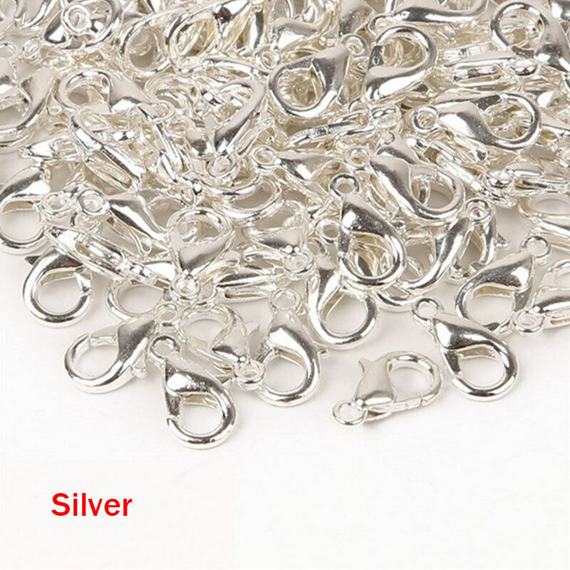 50X 10/12mm Gold Silver Lobster Clasp Fasteners Claw DIY for Bracelet Necklace