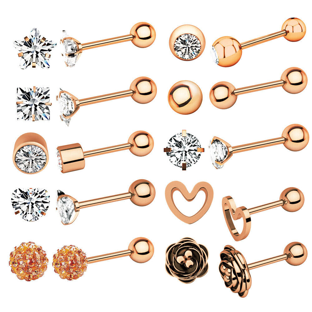 20pc Set Multi Shape Steel Ear Cartilage Zircon Tragus Lip Stud Piercing Earring