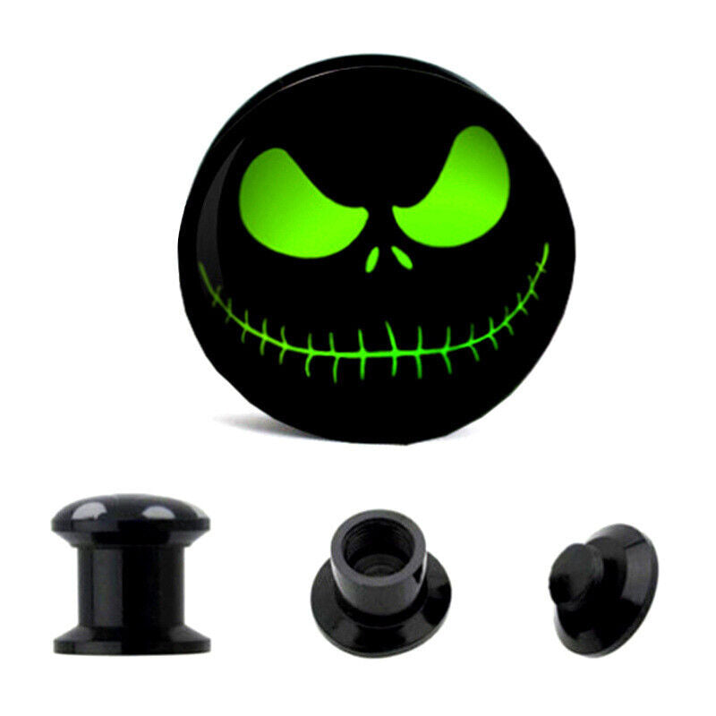 2pc Ghost Eye Skull Head Double Saddle Screw Ear Plug Gauge Flesh Tunnel Taper