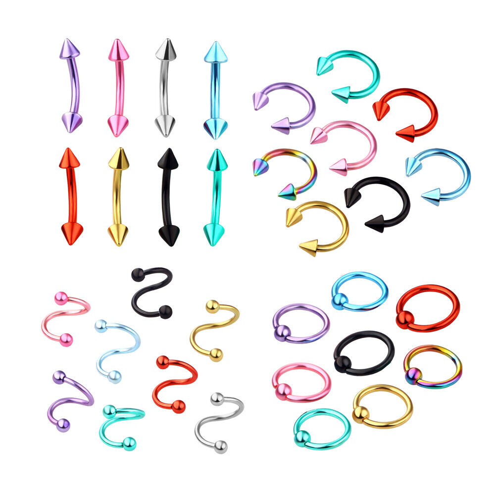 8pc Horseshoe Bar Lip Nose Helix Ear Ring Eyebrow Ball Cone Piercing Jewellery