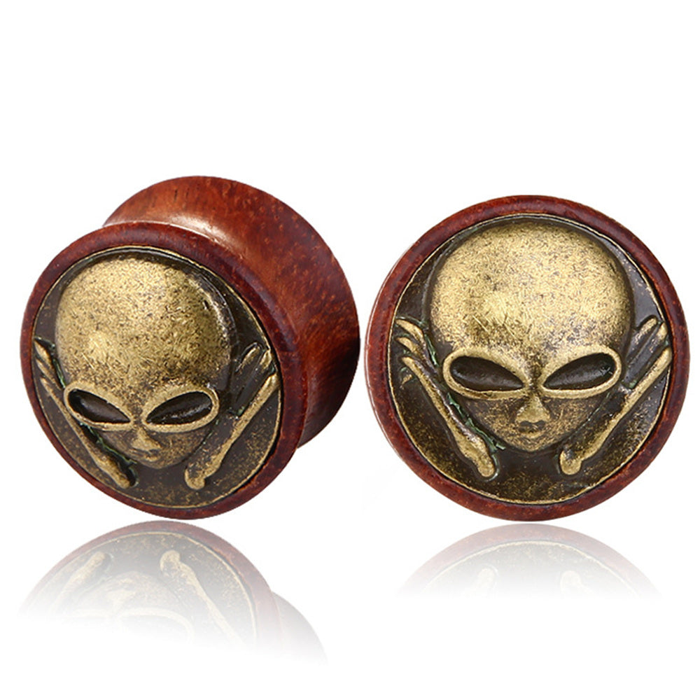 1 Pair Hollow Wood LOGO Double Saddle Ear Plug Flesh Tunnel Stretcher Expander