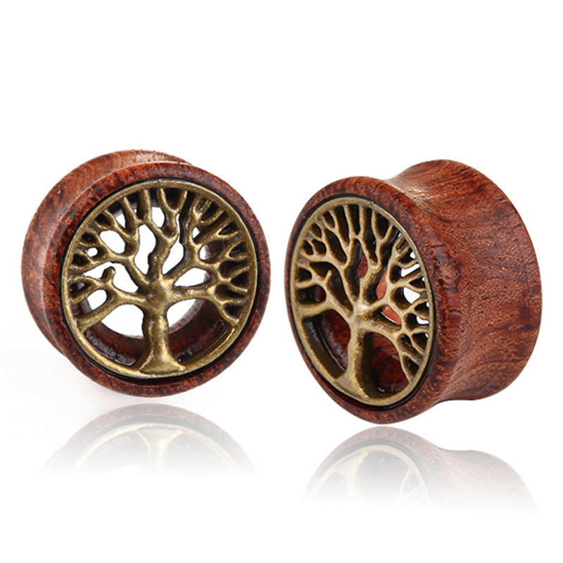 1 Pair Hollow Wood LOGO Double Saddle Ear Plug Flesh Tunnel Stretcher Expander