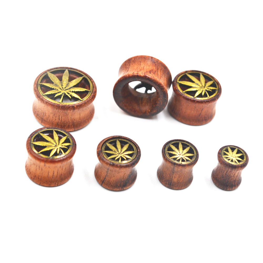 1 Pair Hollow Wood LOGO Double Saddle Ear Plug Flesh Tunnel Stretcher Expander