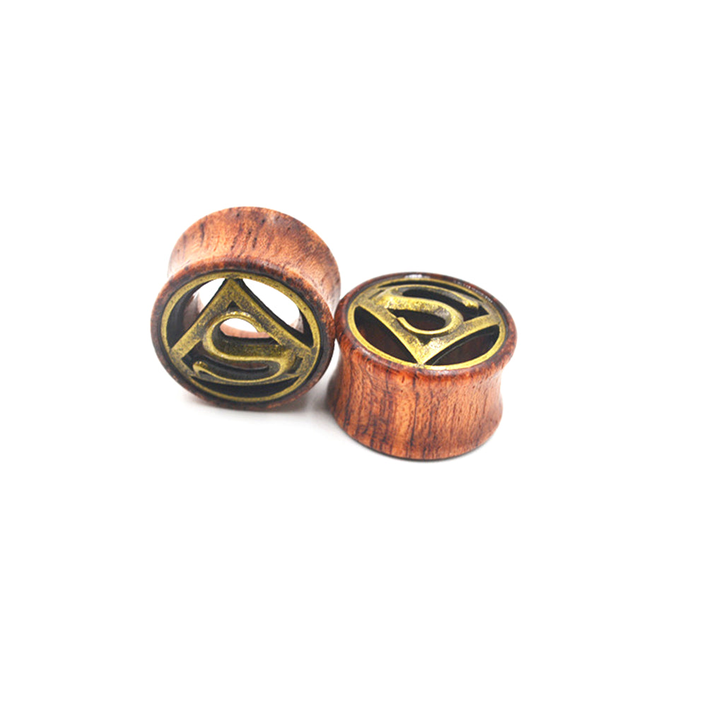 1 Pair Hollow Wood LOGO Double Saddle Ear Plug Flesh Tunnel Stretcher Expander