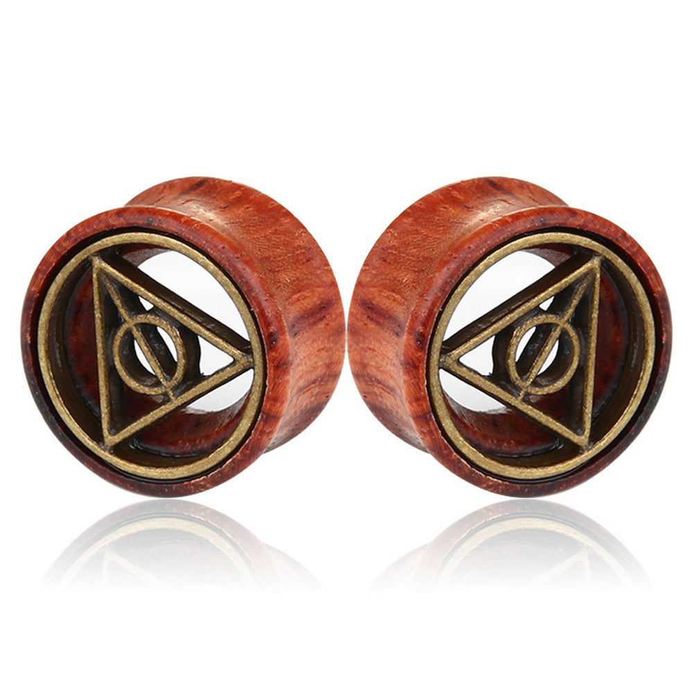 1 Pair Deathly Hallows Wood Double Saddle Ear Plug Flesh Tunnel Stretcher Taper
