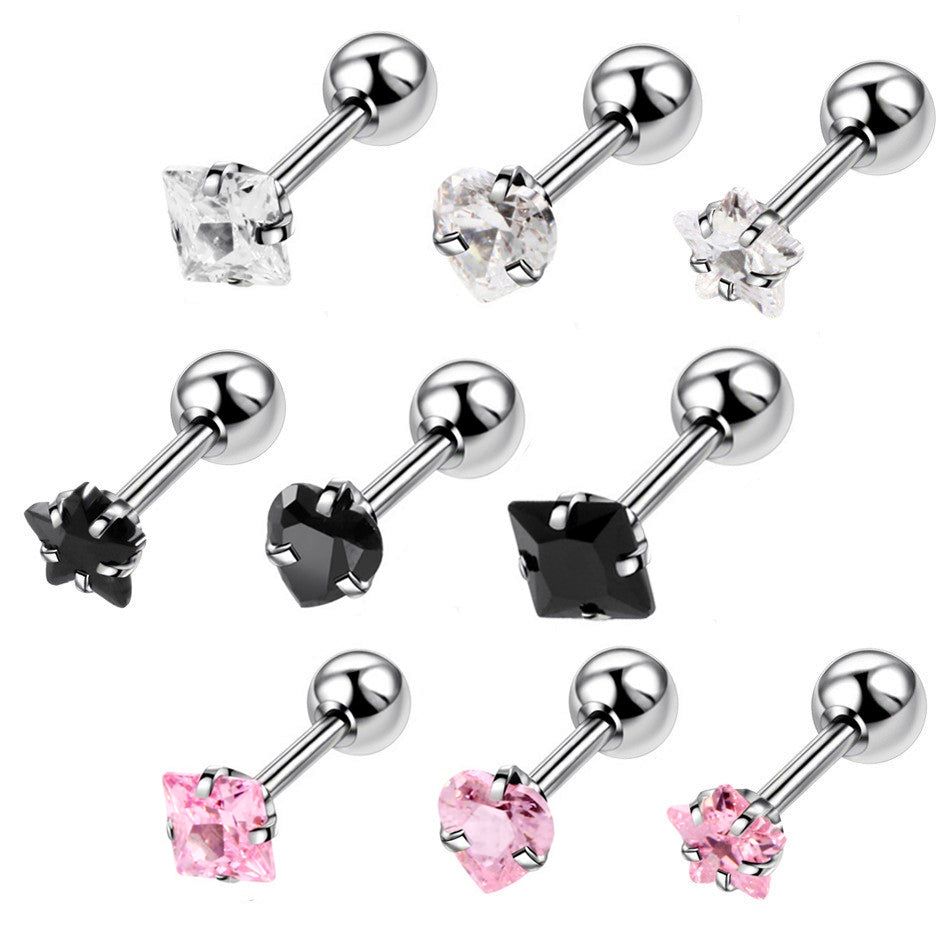 4Pcs Zircon Surgical Steel Stud Earring Set Multishape Ear Helix Tragus Piercing