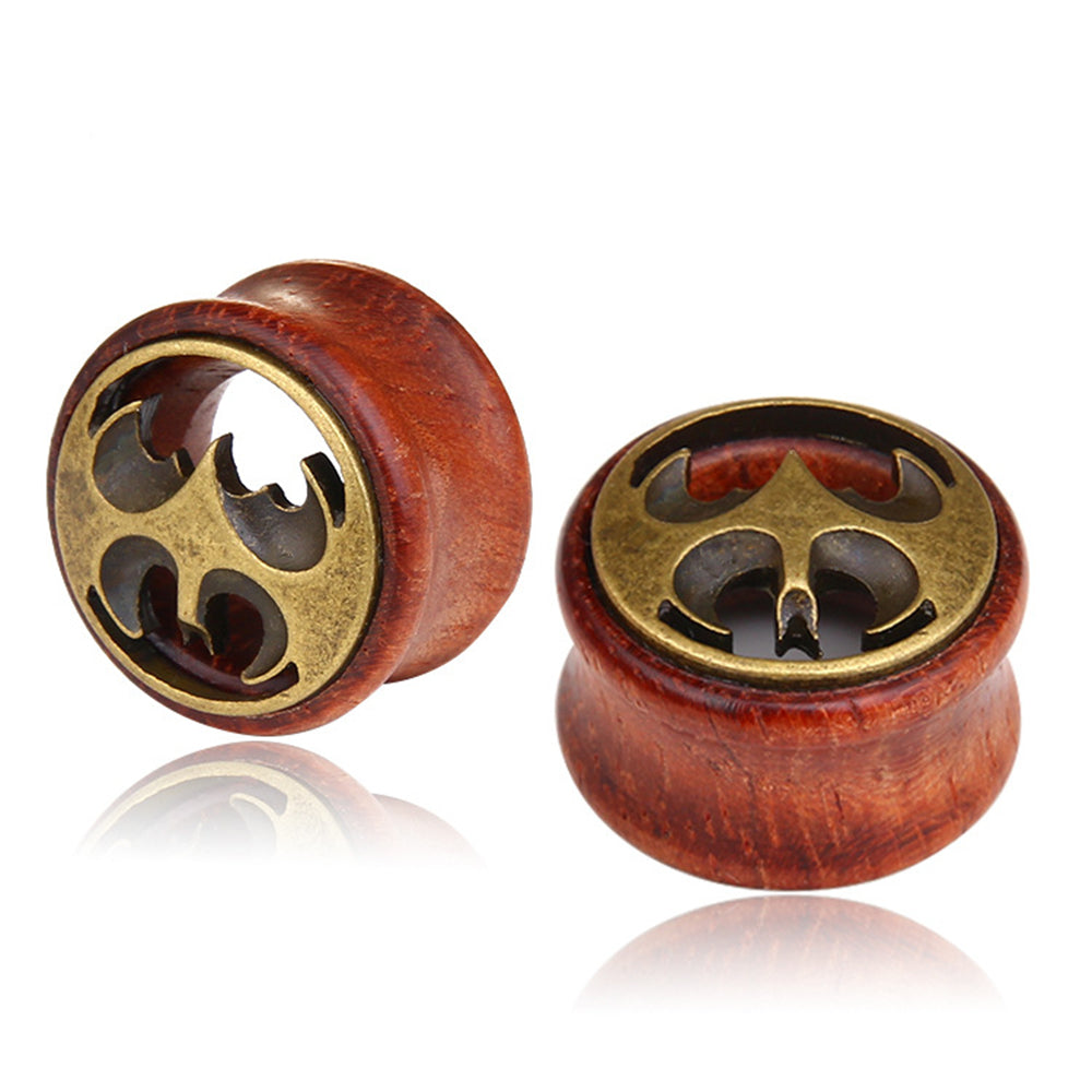 1 Pair Hollow Wood LOGO Double Saddle Ear Plug Flesh Tunnel Stretcher Expander