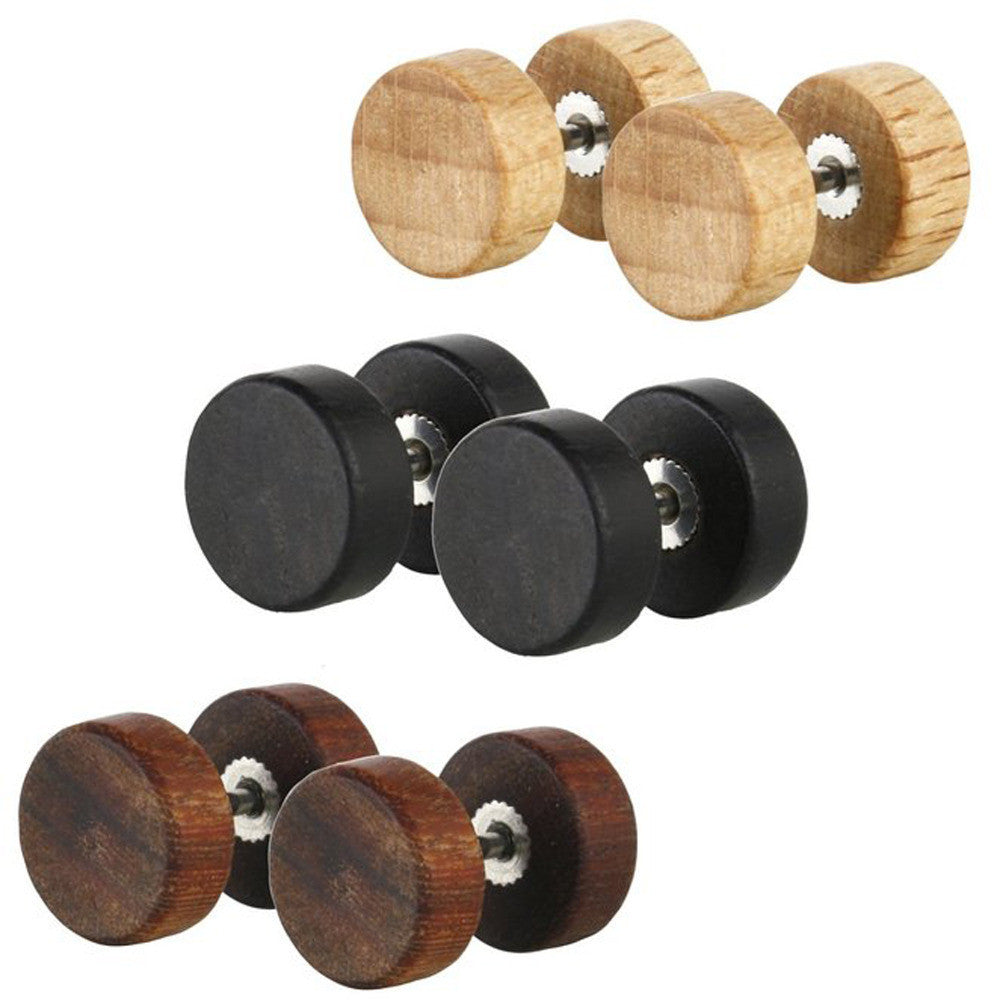 1 Pair Wood Fake Cheater Illusion Ear Plug Flesh Tunnel Stretch Expander Earring