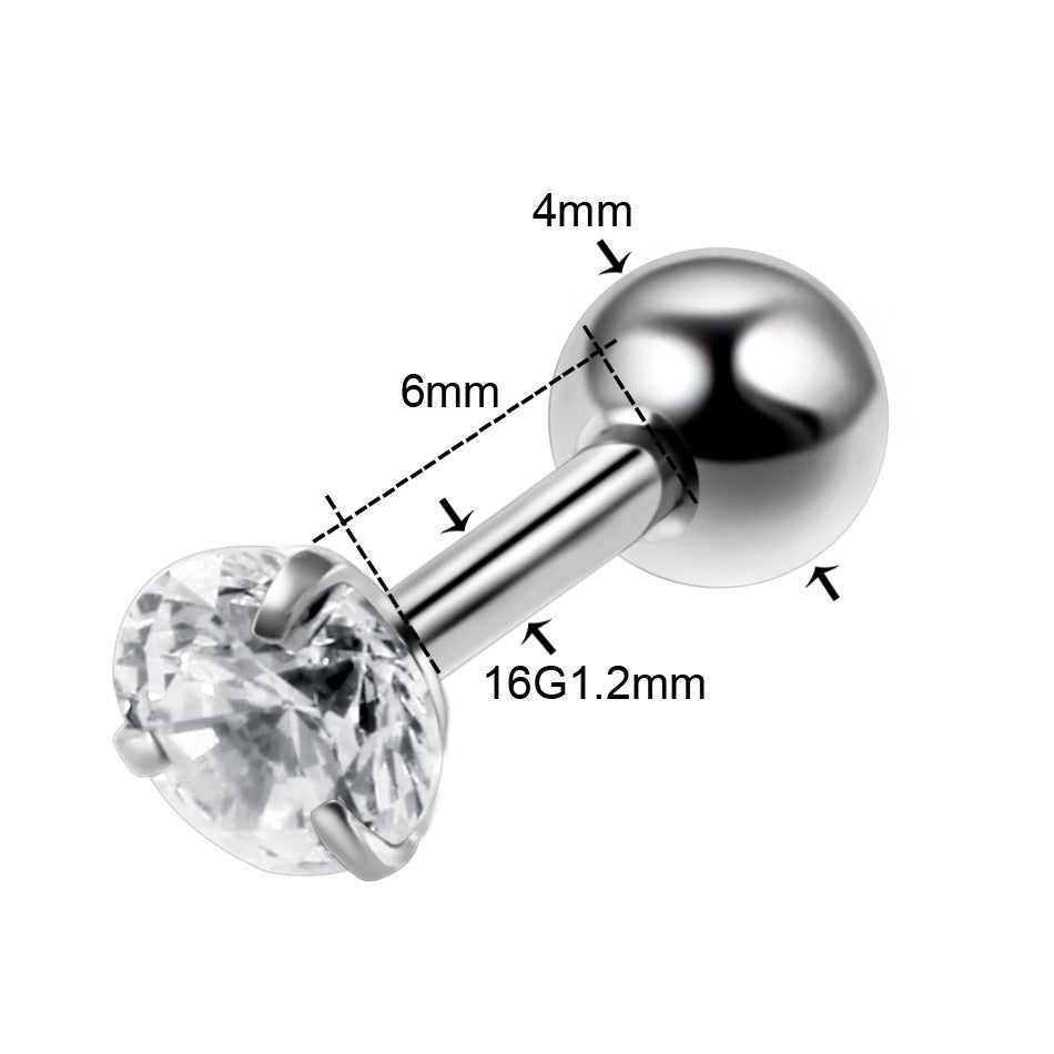 4Pcs Zircon Surgical Steel Stud Earring Set Multishape Ear Helix Tragus Piercing