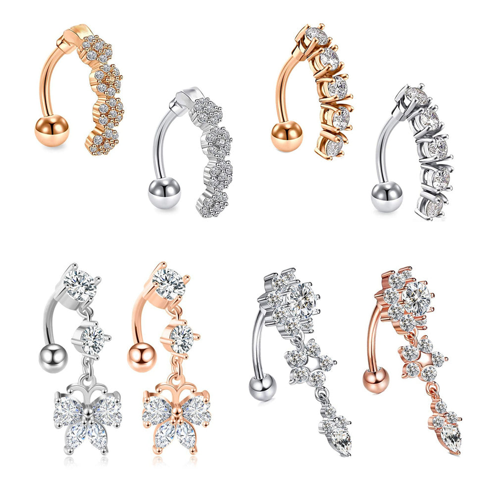 2pc Belly Bar Reverse Dangle Zircon Navel Button Ring Dangle Barbell Piercing